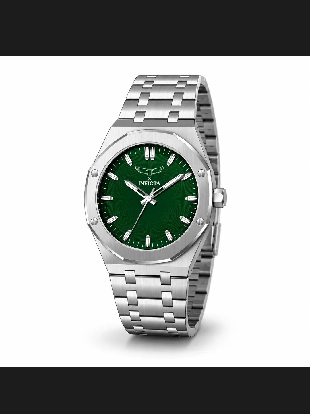 Invicta Silver Stainless Steel Watch With Green Dial